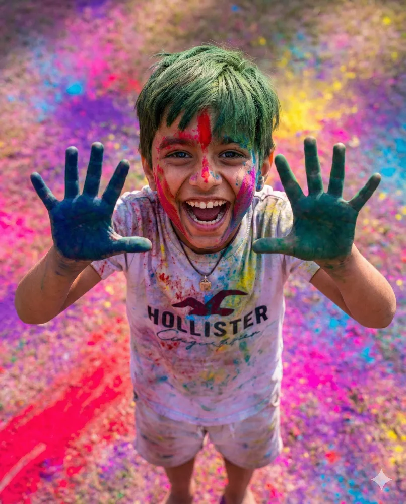 A Happy Young Kid Celebrating the Vibrant Holi Festival of Colors