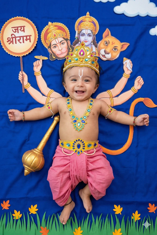 Adorable Baby Boy Dressed as Lord Hanuman for Creative Ram Navami Photoshoot