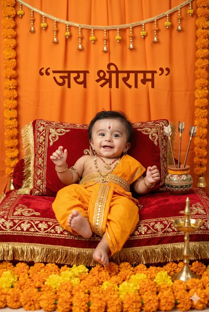 Adorable Baby Boy Dressed as Lord Rama with Jai Shri Ram on Ram Navami