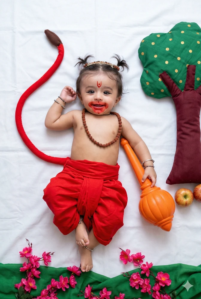 Adorable Baby Dressed as Lord Hanuman for Ram Navami Photography