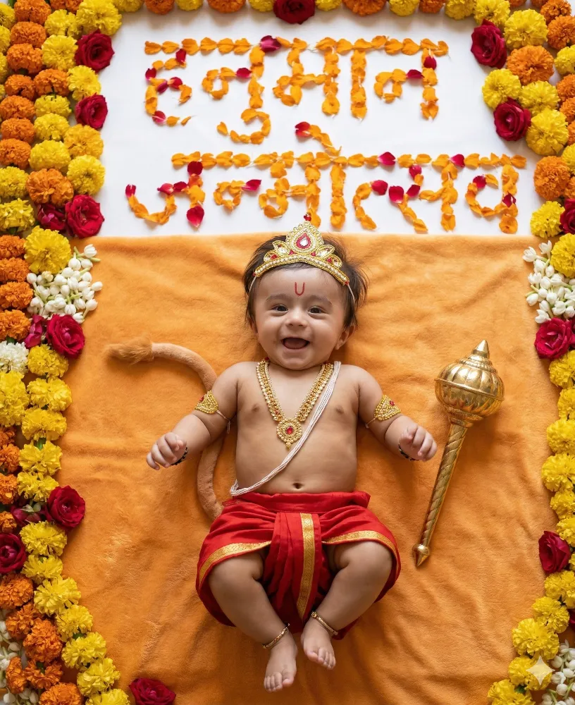 Baby Dressed as Lord Hanuman for Hanuman Janmotsav Celebration