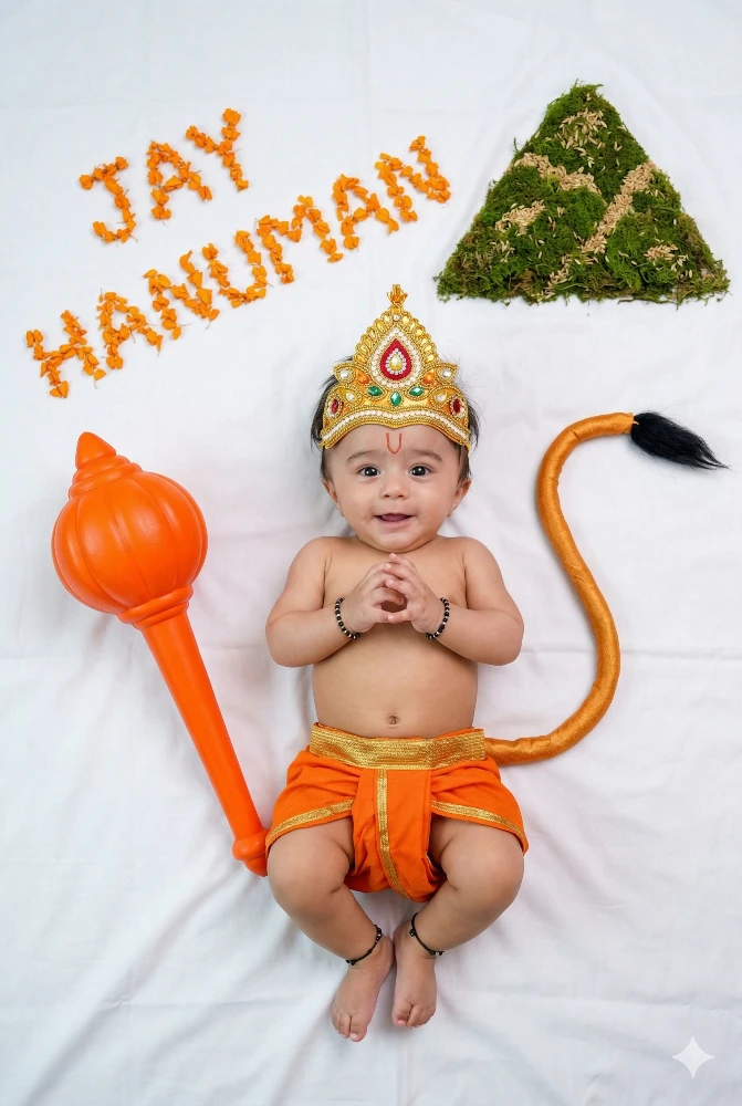 Adorable Baby Dressed as Lord Hanuman for Ram Navami Hindu Festive Photography