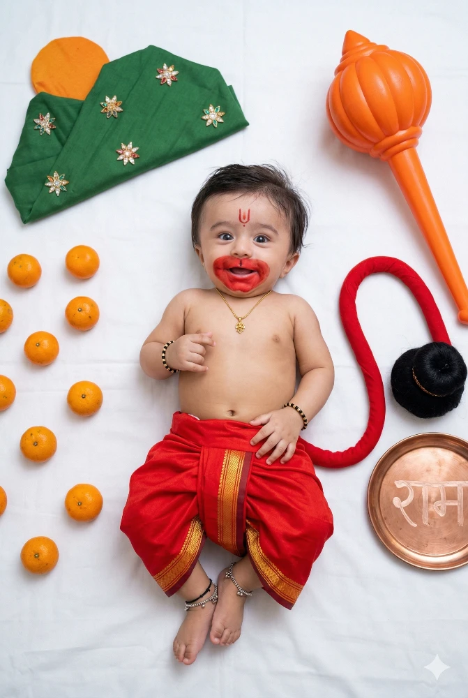 Adorable Baby Photoshoot as Lord Hanuman with Mountain and Gada Props for Ram Navami