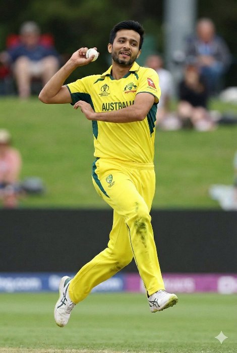 Australian Cricketer Bowling in Action Image Gemini Prompt