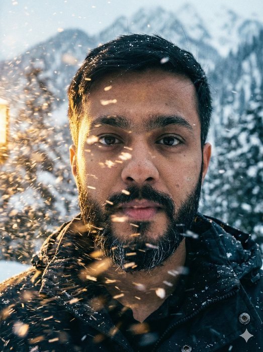 Bearded Man in the Snow Portrait Gemini AI Prompt