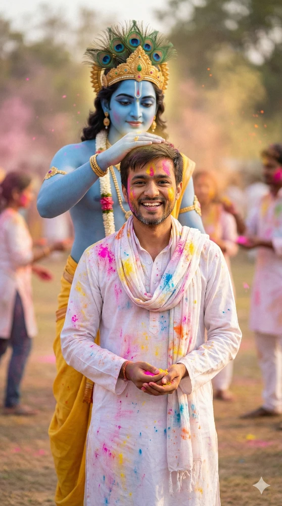 Divine Blessing of Lord Krishna During Holi Festival Celebration