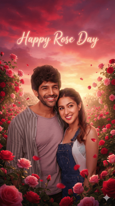 Gemini Rose Day Fantasy Couple AI Prompt | Happy Rose Day Sky Text