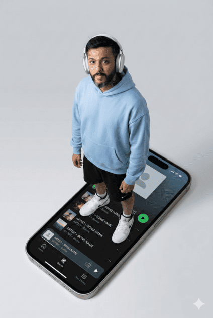 Giant iPhone 16 Spotify Scene Nano Banana Prompt (Use Attached Image)