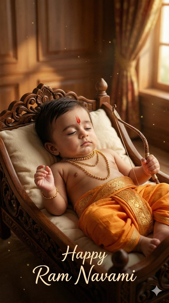 Happy Ram Navami Wishes with Sleeping Baby Lord Ram Photoshoot