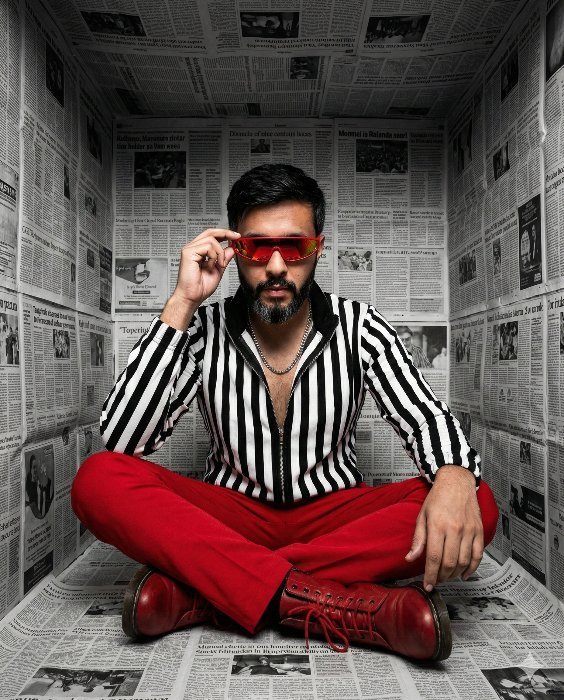 High Fashion Newspaper Room Editorial Portrait AI Gemini Prompt