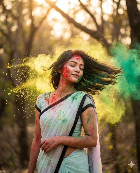 Joyful Holi Celebration: Vibrant Festival of Colors Women Gemini Prompt