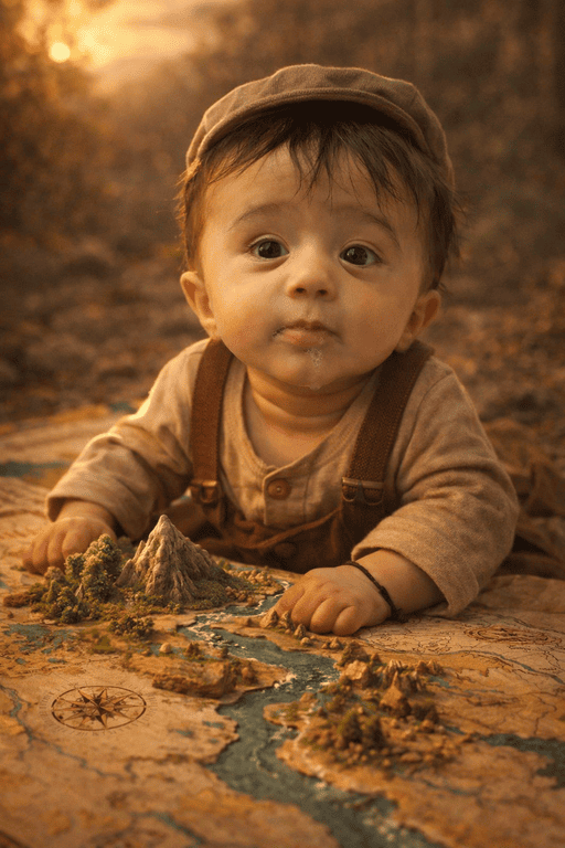 Magical Baby Adventure AI Photo Prompt – Cinematic Fantasy Map Scene