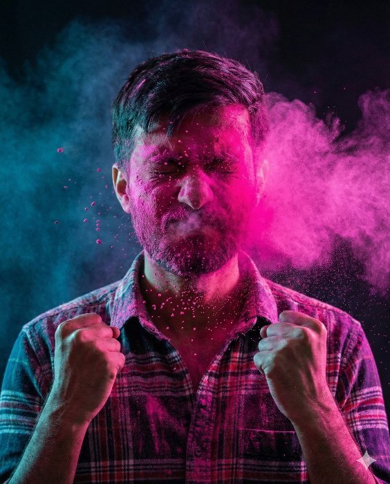 Man in Vibrant Holi Color Powder Explosion Portrait AI Prompt