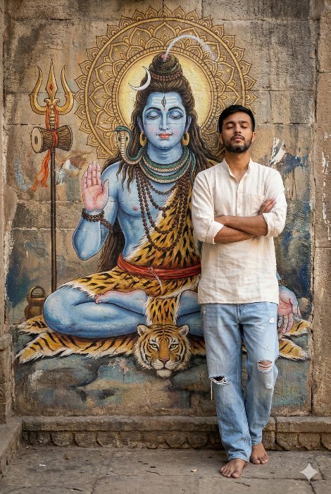 Man Meditating in Front of Lord Shiva Wall Mural Gemini AI Prompt