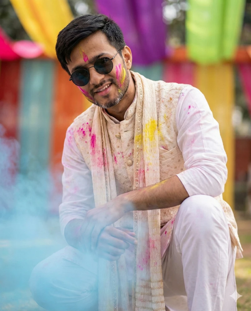 Man Posing for Holi Celebration Gemini Prompt