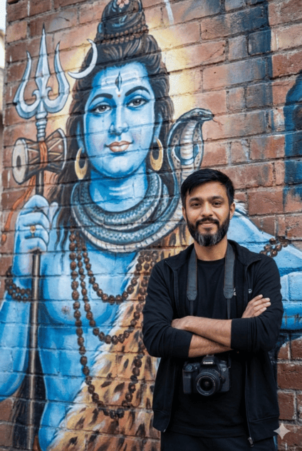 Modern Shiva Mural Portrait – Hyper Realistic Urban Devotional Gemini AI Prompt