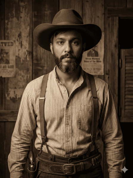 Old School Wild West AI Portrait Prompt (1800s Cowboy Photo Style)