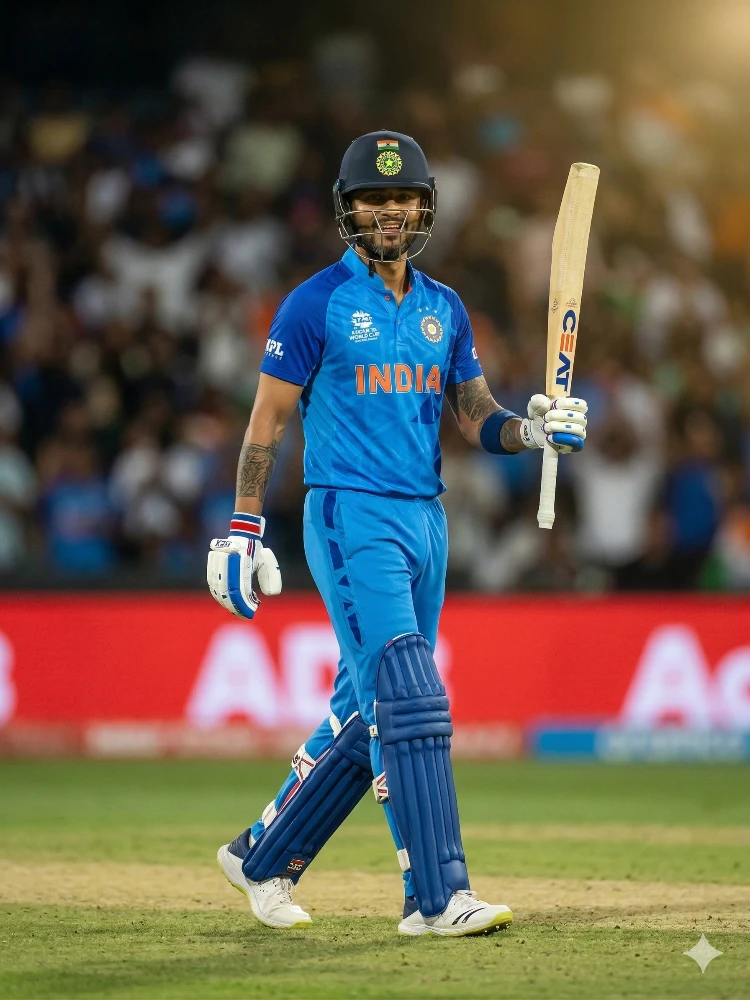 Player in Indian Team Jersey Celebrating During T20 Cricket World Cup Match