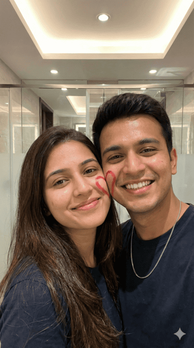 Romantic Couple Valentine’s Day Selfie Gemini AI Prompt – Red Heart Face Paint