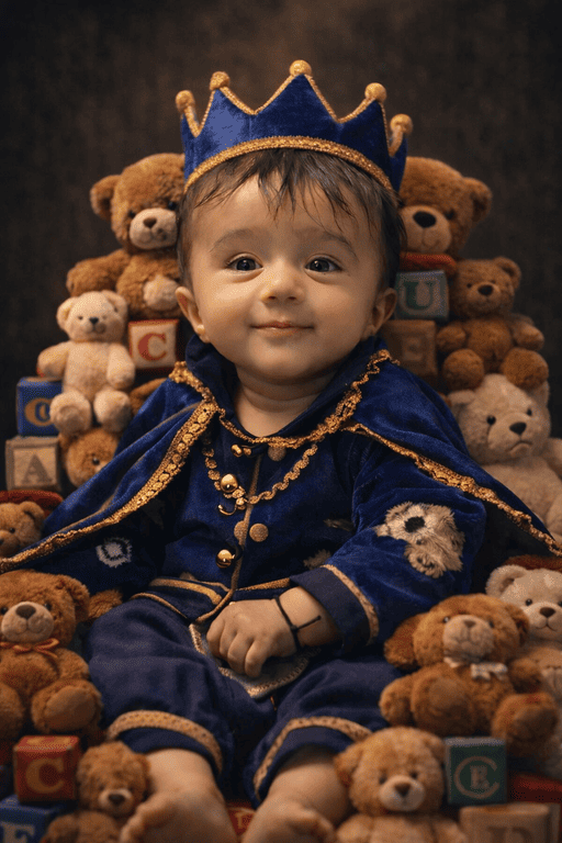 Royal Baby Fantasy Photoshoot AI Prompt – Exact Face, Plush Throne