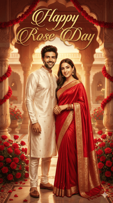 Royal Rose Day Couple Poster Gemini AI Prompt – Ultra-Realistic Indian Palace Style