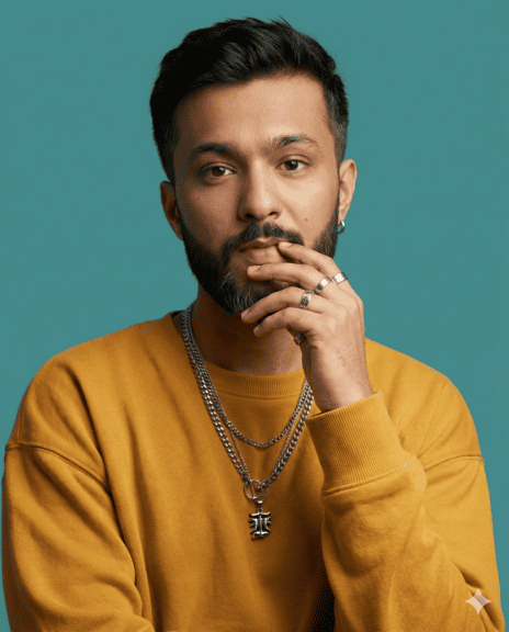Studio Fashion Portrait with Teal Background – Gemini AI Prompt