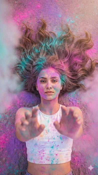 Stunning Holi Festival Portrait with Vibrant Color Powder Prompt