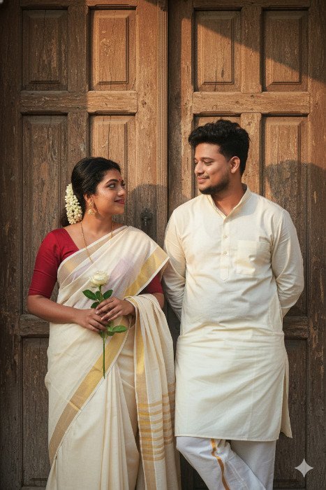 Traditional Indian Couple Golden Hour Portrait AI Prompt