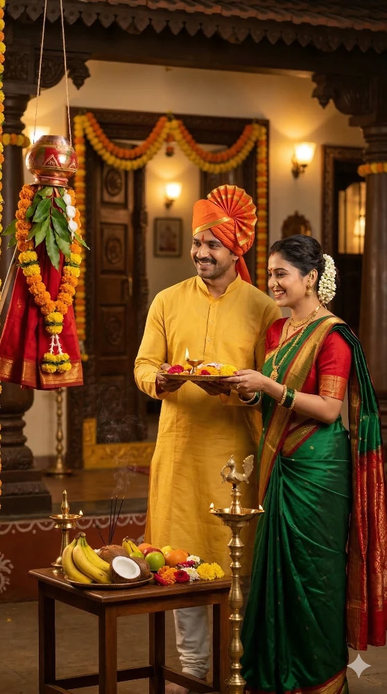Traditional Marathi Couple Celebrating Gudi Padwa Festival Gemini Prompt