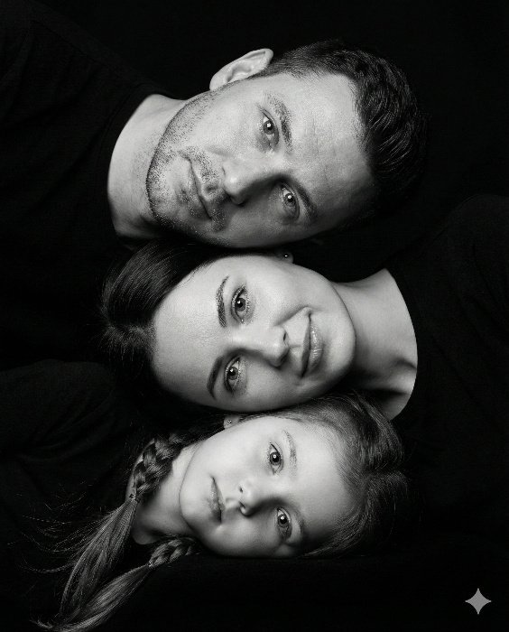 Trending Artistic Black and White Family Close-up Gemini Portrait