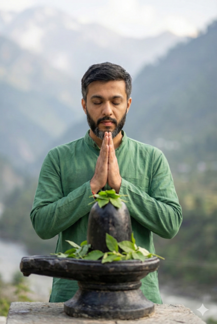 Ultra Realistic Shiva Lingam Prayer in Mountains – Gemini AI Image Prompt