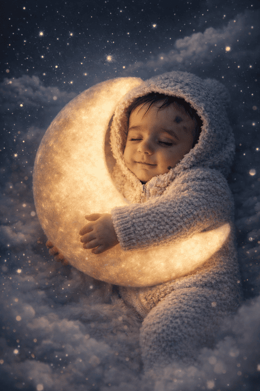 Ultra-Realistic Sleeping Baby Hugging Crescent Moon | Dreamy AI Art Prompt