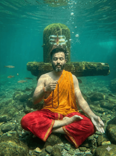 Ultra Realistic Underwater Shiva Meditation Gemini AI Prompt for Mahashivratri in 8K