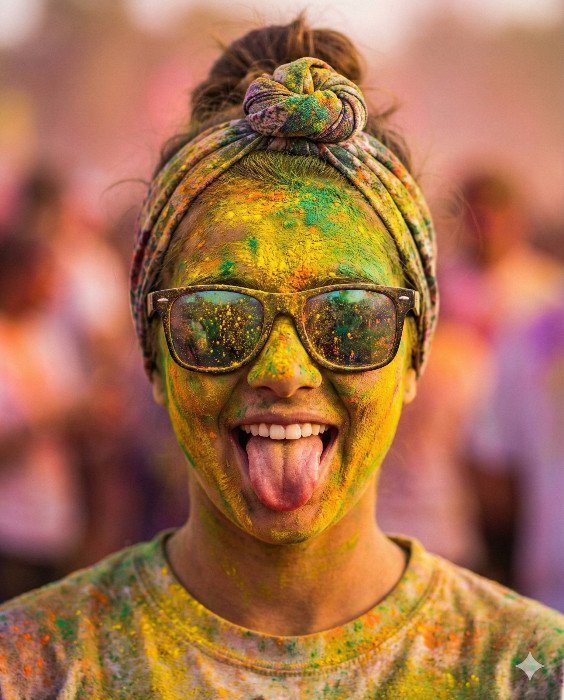Vibrant Holi Festival Celebration Girl Portrait Gemini Prompt